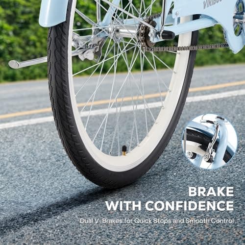 VIRIBUS Beach Cruiser Bike for Women, Single Speed Womens Bike with Basket & Rack 24 26 inch, Retro Step Through Cruiser Bicycle for Petite Short Women Female Ladies City Commuter, 330 lb.