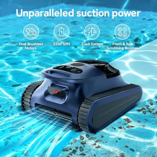 (2026 New) Robotic Pool Cleaner - Pool Vacuum 180W Brushless Motor, 48,000Pa Suction, Wall Climbing, AI-Powered Path Sonar Navigation, 3 Modes Robot for Inground & Above-Ground Pools Up to 2150 Sq. Ft