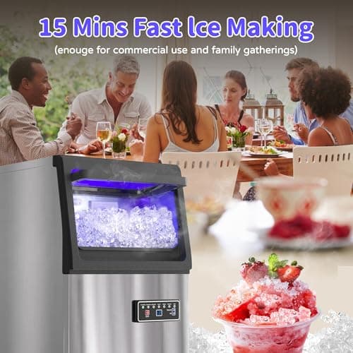 Commercial Nugget Ice Maker 80Lbs/24H with 15Lbs Storage, Stainless Steel Pellet Ice Machine, Ready in 10-15 Mins, Self-Cleaning for Home Office Bars Restaurants
