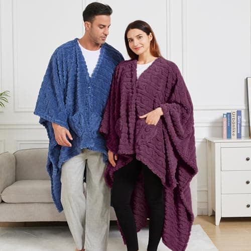 Wearable Blanket Sherpa Fleece Shawl Blanket with Pockets Blanket Poncho Cape for Adults, Cozy Shawl TV Throw Blankets B0FVPM15V3