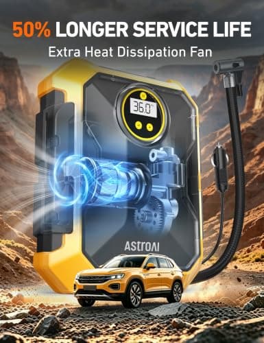 9.8Ft Cord Digital Gauge Auto ShutOff LED Light Fast Inflation Air Pump for Car Tires Bike Ball Motorcycle Inflatables Yellow AstroAI Tire Inflator Portable Air Compressor 12V DC Integrated Storage B097B6X669