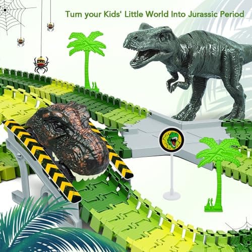 Dinosaur Toys,Create A Dinosaur World Road Race,Flexible Track Playset and 2 pcs Cool Dinosaur car for 3 4 5 6 Year & Up Old boy Girls Best Gift