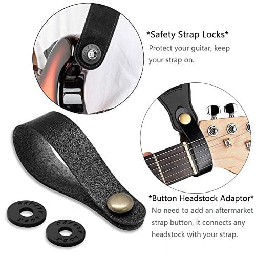 BestSounds Acoustic Guitar Strap, Soft Cotton & Leather Ends Strap for Electric & Bass Guitars come with 1 Button & 2 Locks
