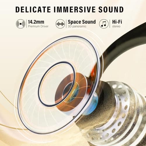 Open Ear Headphones, Bluetooth 5.4 Wireless Earbuds Premium Sound with HD Mic, 48H Playtime LED Power Display Auto Pairing Ear Buds, IPX7 Lightweight Comfort Earphones for Sporting, Working, Black