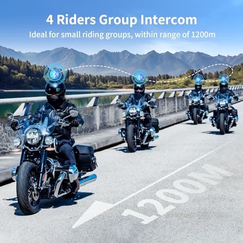 Fodsports FX4 Pro Motorcycle Bluetooth Headset, 4 Riders Group Motorcycle Intercom, 1200m Helmet Communication System with Hi-Fi Music/FM/Auto Call/Voice Control, Universal Pairing(Blue FX4 Dual)
