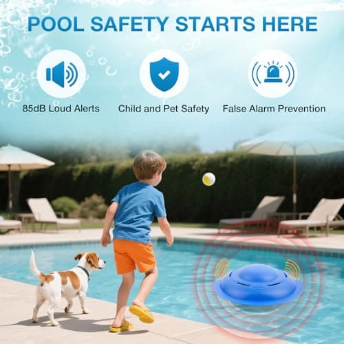 Pool Alarm, Pool Alarm for Inground & Above Ground Pools, Loud Pool Safety Alarms on Home and Pool Units, Helps Protect Kids or Pets, Easy Installation with Adjustable Sensitivity, Blue