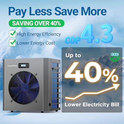 16000 BTU Swimming Pool Heat Pump 5000 Gallon Electric Pool Heater for Above Ground Pool 5KW Heating or Cooling WiFi Control Timer Pool Heater 120V 60Hz