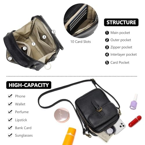 Pelimoo Small Crossbody Bags for Women Vegan Leather Messenger Purses, Vintage Wallet Anti Theft Shoulder Handbags with Card Slots