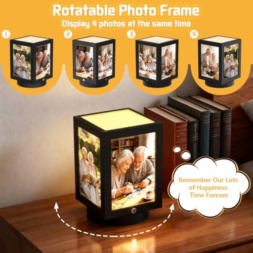 Mixoo 4x6 Picture Frame Light, Vintage Rotating Photo Frame Tabletop Lamp, Touch Desk Lamp for Bedroom Bedside, Table lamps for Office Family Retirement Anniversary Birthday Gifts (Wooden Black) B0FN7D9BXX