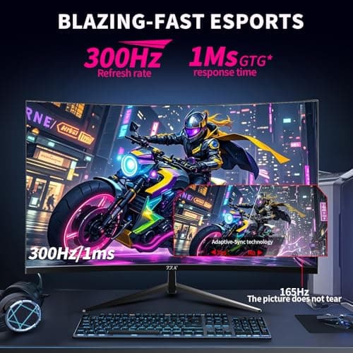 ZZA 32 Inch Curved Gaming Monitor, QHD 2560x1440, Ultra 300Hz & 240Hz Refresh Rate, Computer Monitor VA Panel,1500R, 1ms, HDR, AMD FreeSync Premium, NVIDIA G-SYNC Compatible