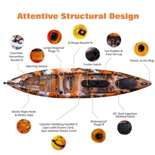 11.9 ft Fishing Kayak for Adults, Sit on Top Kayak with Paddle & Comfortable Seat, Hard Shell Recreational Ocean Fishing Boat for Lake River Sea, 661 LBS Capacity