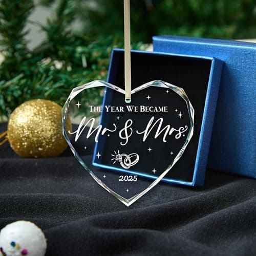 Wedding Gifts, Mr and Mrs Gift,Bridal Shower Gifts,Wedding Gift for Couples 2025, Just Married for Newlywed Couple, Bride,Crystal Glass First Christmas Married Ornament