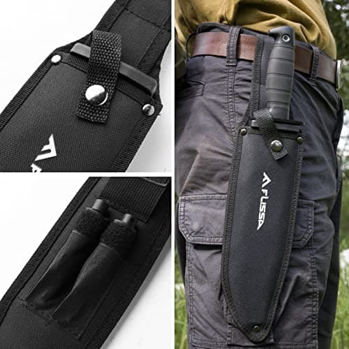 FLISSA Survival Hunting Knife with Sheath, 15-inch Full Tang Fixed Blade Tactical Bowie Knife with Sharpener & Fire Starter for Camping, Outdoor, Bushcraft
