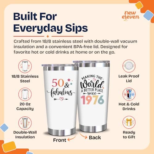 NewEleven 50th Birthday Gifts For Women - 50th Birthday Decorations For Women, Her, Wife, Girlfriend - Gift For Her Turning 50 Year Old - 20 Oz Tumbler B0DH7X6R1J
