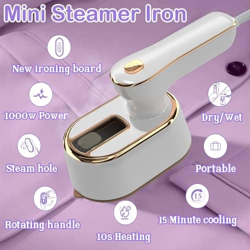 Travel Steamer Iron for Clothes Mini - Portable Ironing Machine Travel Small Size Portable Steamer Travel College Dorm Home Essentials (White)