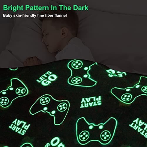 Jekeno Glow in The Dark Gaming Blanket Gamer Game Controller Throw Gift Toys for Kids Boys Teen Son Adults Gamepad Presents Easter Birthday Christmas Bedroom Decor Luminous Blanket Grey 50"x60" B09SHJYVGC