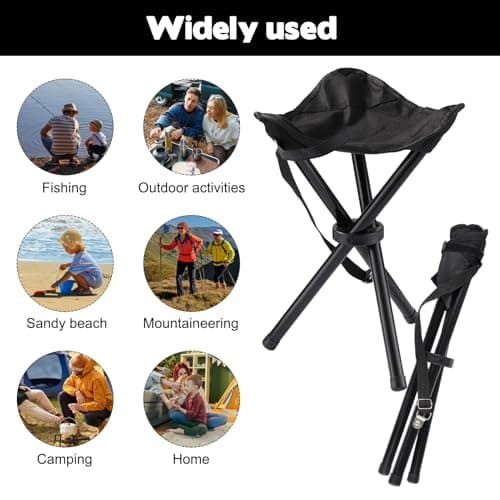 Travel Folding Camping Stool, 14.6 inches Lightweight Outdoor Tripod Chair and Maximum weight 210 lbs Portable Party Chair Fishing Chairs Seat for Camp Hiking Beach Garden and Painting (Black)