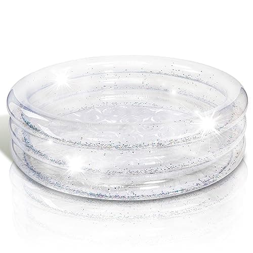 ArtCreativity Sparkly Inflatable Kiddie Pool for Kids 34"x10" - 3 Levels - Transparent Blow Up Baby Pool with Silver Glitter, Easy to Inflate Small Toddler Pools for Outdoor
