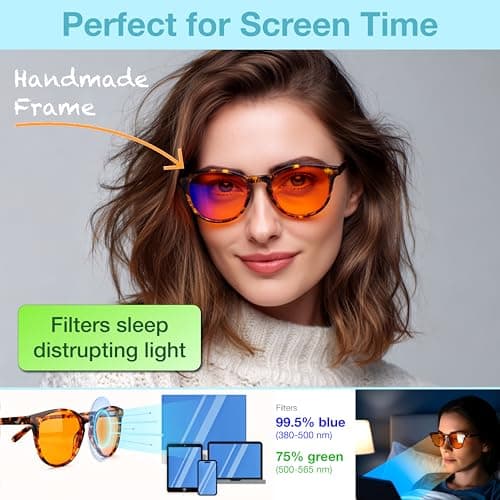 Orange Blue Light Blocking Glasses for Better Sleep - 99.5% Premium Acetate Migraine Glasses for Women & Men