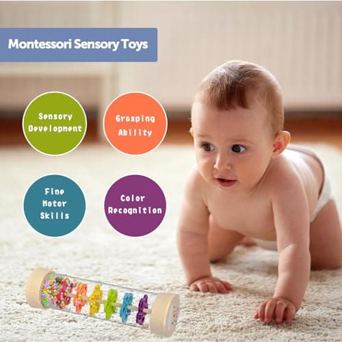 Rain Stick Montessori Baby Toys for 6-12 Months 1 Year Old, Wooden Rainmaker Infant Musical Sensory Toy, Baby Shower Gift for Newborn Toddler Boys Girls, 7.7" B0CJRKHYRJ