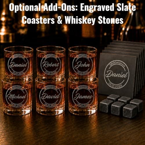 Six groomsmen glasses for larger wedding party gifts Groomsmen Engraved Whiskey Glass Set of 6 B0GM8TX93M