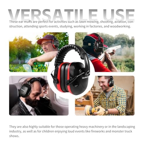 MaxWorks Noise Reduction Ear Muffs – NRR 26dB ANSI-Certified Hearing Protection, Adjustable & Foldable Design for Shooting, Mowing, Construction, and More