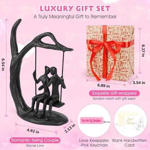 Anniversary Wedding Gifts for Couple/Her - Romantic Couple Statue in Love, Black Metal Figurine Sweet Loving Together Iron Sculpture Decor, Gifts for Wife Husband Birthday
