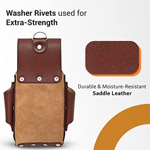 Ap-Leather Pro-5 Electrician Pouch, Leather Tool Pouch, 5 Pocket Pouch with Electrical Tape Holder, Durable Compartments, Tool Pouch with Belt Clip, Dark Brown