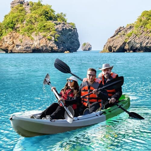 Fishing Kayaks, 12.4FT, 2-3 Person Sit on Top Kayak for Adults with Paddle & Comfortable Seat, Capacity of 600LBS, Hard Shell Recreational Ocean Kayak Boat
