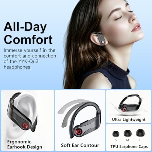 EUQQ True Wireless Earbuds, 2026 Sport Bluetooth 6.1 Headphones with Microphone 120H Playtime Dual LED Display Case, Noise Canceling Ear Buds with Easy Button Controls Sweat and Water Resistant Black