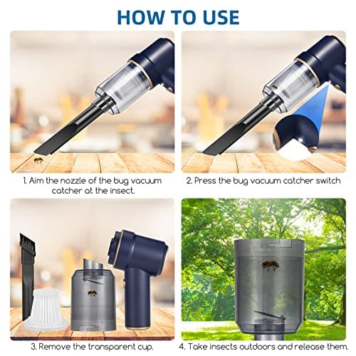 Bug Vacuum Catcher,Cordless Handheld Vacuum Cleaner Rechargeable Bug Catcher Strong Suction with Multifunctional Suction Nozzle for Home Office Insect Stink Bug Moth Spider and Car Cleaning Blue