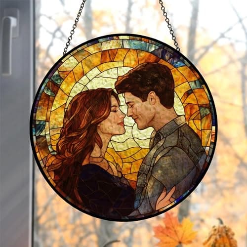 Personalized Photo - Couple Custom Hanging Glass Suncatcher - Birthday Gifts for Her & Him - Anniversary Wedding Gifts for 2025 - Portrait Gift for Family, Wedding’s Day Home Decor