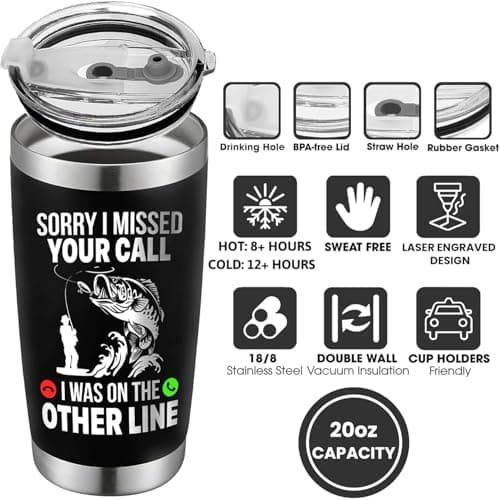 Funny Fish Gifts for Men - Sorry I Missed Your Call I Was On The Other Line Fish Tumbler - Fish Cup for Men - Fathers Day Christmas Birthday Fisherman Gifts - Fisherman Retirement Gift B0GQ3RCLNH