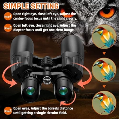 10-30x50 Zoom Binoculars for Adults, High Powered Military Binoculars for Bird Watching Traveling Hunting Concerts with Large View,BAK4,FMC Lens,Clear Low Light Vision at Night