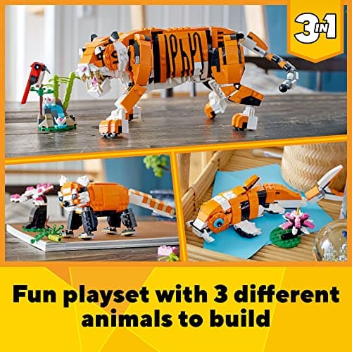 LEGO Creator 3 in 1 Majestic Tiger Building Set, Transforms from Tiger to Panda or Koi Fish Set, Animal Figures, Collectible Building Toy, Gifts for Kids, Boys & Girls 9 Plus Years Old, 31129 B09FM57L7B