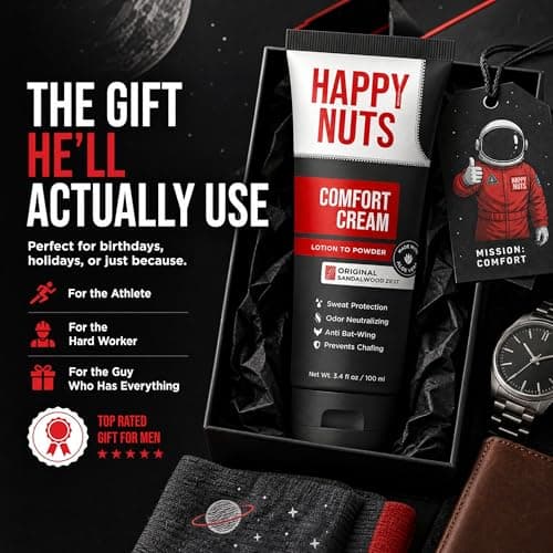 HAPPY NUTS Comfort Cream Deodorant For Men: Anti-Chafing Sweat Defense, Odor Control, Aluminum-Free Mens Deodorant & Travel Essential for Men's Private Parts 3.4 fl oz (Original)