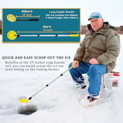 Huntury Retractable Ice Fishing Scoop Skimmer, Ice Scooper, Long Length, and Larger Spoon, No More Bending Over to Scoop Out Ice While Ice Fishing