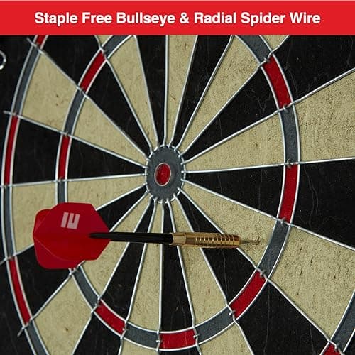 ESPN Dart Board Includes 6 Steel Tip Darts, Bristle Dartboard with Radial Spider Wire and Staple Free Bullseye, Ideal Gifts for Men