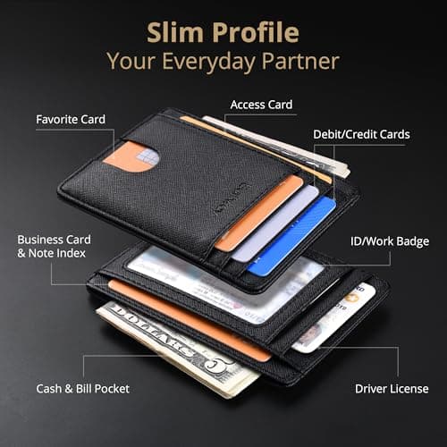 Buffway Slim Minimalist Front Pocket RFID Blocking Leather Wallets for Men and Women - Cross Black