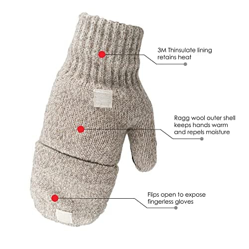 Illinois Glove Company 360 Rag Wool Glomitt Flip Mitten 3M Thinsulate Lined Tan
