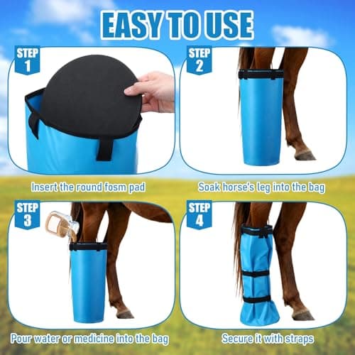SilTriangle 4 Pcs Easy Use Hoof Soaking Boot for Horse Soaker Bag, Hoof Care Treatment Bucket with EVA Pad and Elastic Band, 2 Pairs Horse Soaker Bag for Common Equine Hooves Ailment Problem