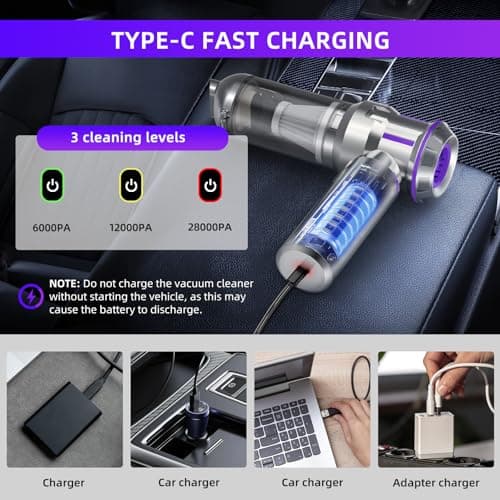 Handheld Vacuum Cordless, 28000Pa 4 in 1 Car Vacuum Portable Cordless, One-Touch Dust Removal, 3-Speed Brushless Motor Mini Vacuum, Ideal for Home, Car, Office, and Pet Hair Cleanup, Silver