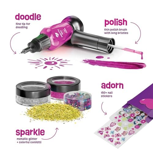 Nail Art Studio for Girls - Birthday Gift - Nail Polish Kit for Kids Ages 7-12 Years Old - Girl Gifts Ideas - Gift Set - Girly Stuff - Polish, Pens, Glitter, Stickers, Gems, Filer - 8 9 10 11 12 Year