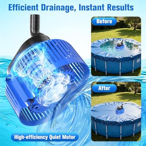 Pool Cover Pump above Ground, Submersible Water Sump Pump Swimming Water Removal Pumps,Submersible Pump for Pool Draining,Pool Pump 16FT Drainage Hose,25 FT Extra Long Power Cord, 850 GPH,4 Adapters
