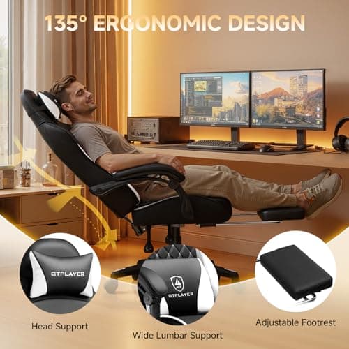 GTPLAYER Gaming Chair, High Back Leather Computer Gaming Chair with Footrest, Ergonomic Height Adjustable Office Chair with Removable Cover and Lumbar Support for Gaming and Work (WT)