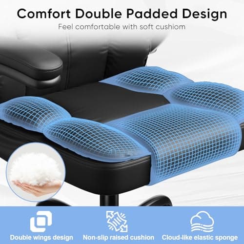 Kensaker Executive Leather Office Chair, Computer Chair with Thick Cushion & Lumbar Support, Ergonomic Desk Chair with Adjustable Headrest & Armrests,Black