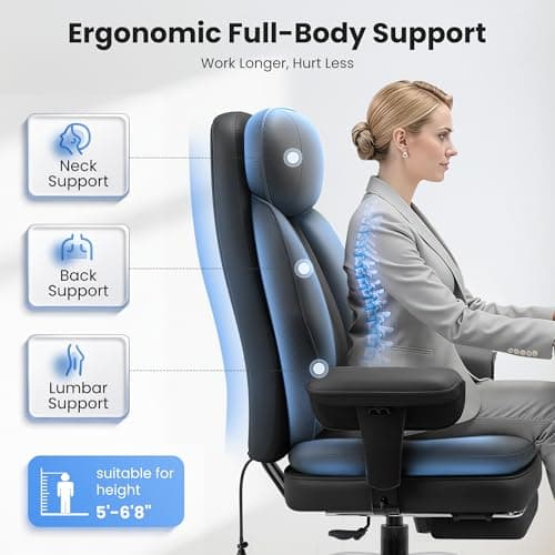 BestGlory Office Desk Chair with Inflatable Lumbar Support, Ergonomic Office Chair [Upgraded Double-Layer Cushion & Footrest], 400 LBS Big and Tall Computer Desk Chair for Home Office Gaming, Black