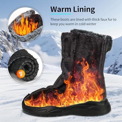 Larwen Womens Snow Boots for Winter: Comfortable Warm Fur Lined Anti Slip Mid-calf Booties for Walking