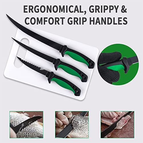 Pak 11-Pc Fish Fillet Knife Set - Cleaning Kit, Fishing Equipment, BBQ Knives, Scissor