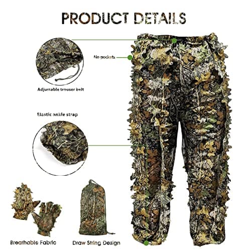 Ghillie Suit Camouflage Hunting Suits Outdoor 3D Leaf Lifelike Camo Clothing Lightweight Breathable Hooded Apparel